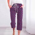 thumbnail image 1 of CLOISE Womens Capri Pants with Pockets Stretch Wide Leg Pants Elastic High Waisted Palazzo Pants Petite Summer Casual Fashion Striped Pants Loose Lightweight Cropped Flowy Trousers Hot Pink 2XL, 1 of 5