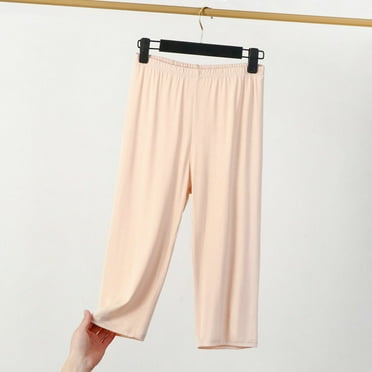CLOISE Womens Capri Pants Stretchy Solid Yoga Capris Plus Size Pull On Capris Mid Rise Capri Pants Running Elastic Waist Cropped Pants Casual Summer Straight Workout Trousers Loose Beige