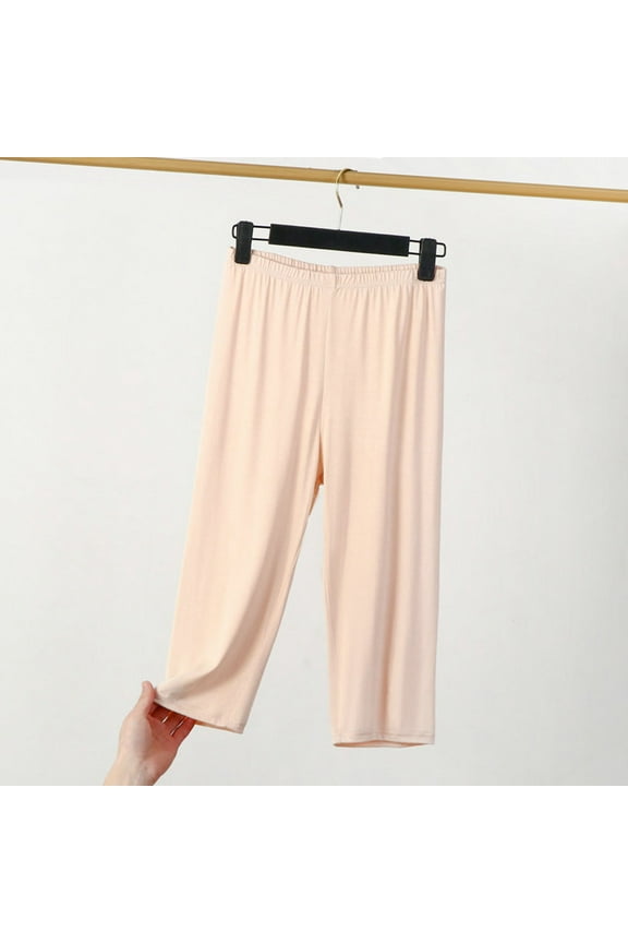 Womens Capri Pants Stretchy Solid Yoga Capris Plus Size Pull On Capris Mid Rise Capri Pants Running Elastic Waist Cropped Pants Casual Summer Straight Workout Trousers Loose Beige