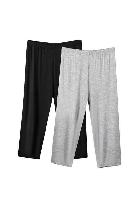 Womens Capris Athletic 2 Pack Plus Size Workout Pants Pull On Stretch Capris Active Mid Rise Capris Solid Butt Lifting Capri Leggings Comfy Loose Cropped Pants Gray