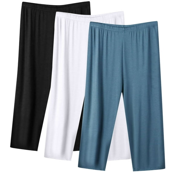 CLOISE Womens Capris Athletic 2 Pack Stretchy Solid Yoga Capris Plus Size Pull On Capris Mid Rise Capri Pants Drawstring Athletic Cropped Pants Casual Summer Straight Workout Trousers Loose White