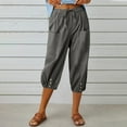 thumbnail image 1 of CLOISE Womens Capris Athletic With Pockets Cotton Linen Capris Lounge Elastic Waist Capris Pants Pull On Drawstring Cropped Pants Casual Straight Trousers Summer Dark Gray, 1 of 6
