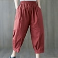thumbnail image 1 of CLOISE Womens Capris With Pockets Cotton Linen Capris Pants Athletic Mid Rise Lounge Capris Pull On Cropped Pants Loose Elastic Waist Cropped Trousers Solid Summer Wine, 1 of 1
