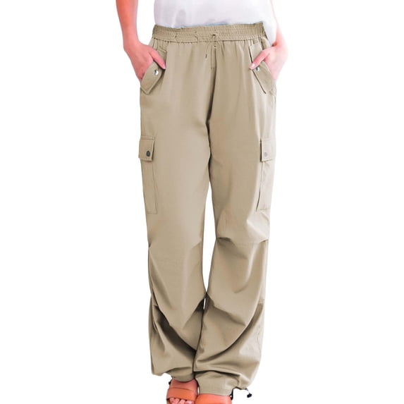CLOISE Womens Cargo Pants with Pockets Plus Size Trousers Drawstring Baggy Solid Button Bottoms Casual Clothes