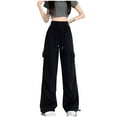 thumbnail image 1 of CLOISE Womens Cargo Work Pants Plus Size High Waist Trousers Wide Leg Drawstring Baggy Solid Bottoms Ruched Casual Clothes with Pockets, 1 of 3