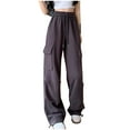 thumbnail image 1 of CLOISE Womens Cargo Work Pants Plus Size High Waist Trousers Wide Leg Drawstring Baggy Solid Bottoms Ruched Casual Clothes with Pockets, 1 of 3