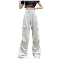 thumbnail image 1 of CLOISE Womens Cargo Work Pants Plus Size High Waist Trousers Wide Leg Drawstring Baggy Solid Bottoms Ruched Casual Clothes with Pockets, 1 of 3