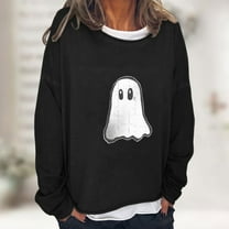 CLOISE Womens Halloween Shirts Fashion Halloween Ghost Graphic Tops Long Sleeve Scoop Neck Shirts Fake Two Piece Basic Tunic Comfy Blouses Party Outfits Winter Gift