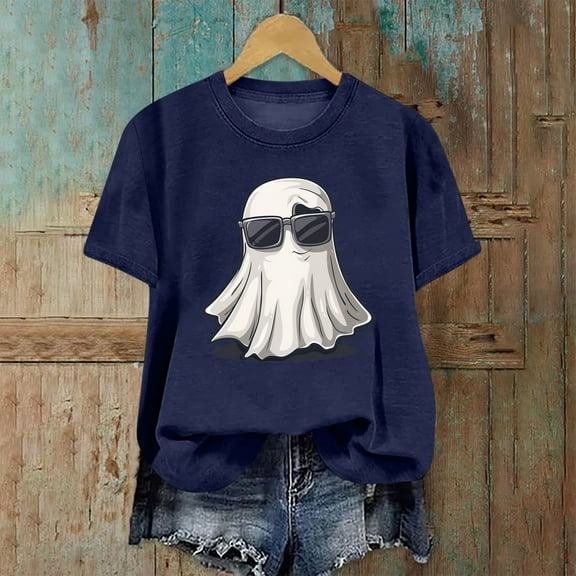 CLOISE Womens Halloween Shirts Fashion Halloween Ghost Printed Tops Short Sleeve Scoop Neck Shirts Basic Tunic Comfy Blouses Boo Party Outfits Winter Gift