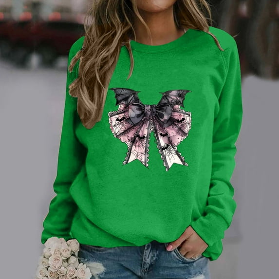 CLOISE Womens Halloween Sweatshirts Funny Halloween Graphic Pullover Sweatshirts Fall Long Sleeve Crewneck Hoodies Shirts Tunic Raglan Blouses Holiday Party Clothes Green XL Boo