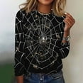 thumbnail image 1 of CLOISE Womens Halloween Tees Funny Halloween Cobweb Graphic Tees Long Sleeve Crew Neck Tops Basic Tunic Oversized Shirts Boo Party Outfits Fall Gift, 1 of 4
