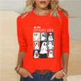 thumbnail image 1 of CLOISE Womens Halloween Tees Funny Halloween Ghost Print Shirts 3/4 Sleeve Round Neck Blouses Basic Loose Oversized Tees Boo Holiday Clothes Winter Gift, 1 of 5