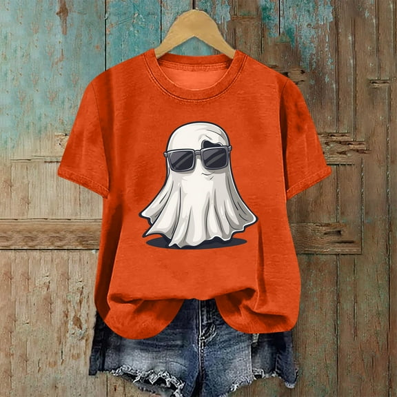 CLOISE Womens Halloween Tops Funny Halloween Ghost Graphic Tees Short Sleeve Crew Neck Tops Basic Tunic Oversized Shirts Boo Party Outfits Fall Gift