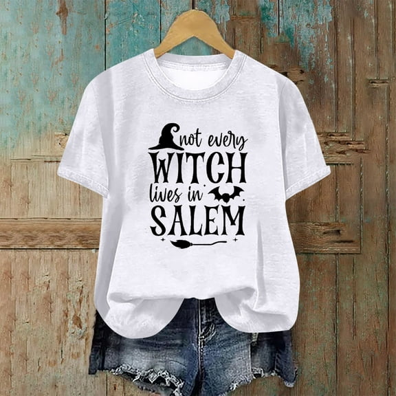 CLOISE Womens Halloween Tops Funny Halloween Witch Salem Graphic Tees Short Sleeve Crew Neck Tops Basic Tunic Oversized Shirts Boo Party Outfits Fall Gift
