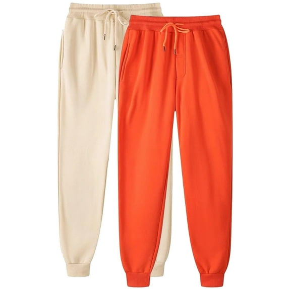 CLOISE Womens Jogger Sweatpants 2 Pack Baggy Joggers Soft Petite Low Rise Elastic Bottom Trousers Orange Workout Elastic Waist Drawstring Solid Sweatpants with Pockets Fashion Winter Trousers