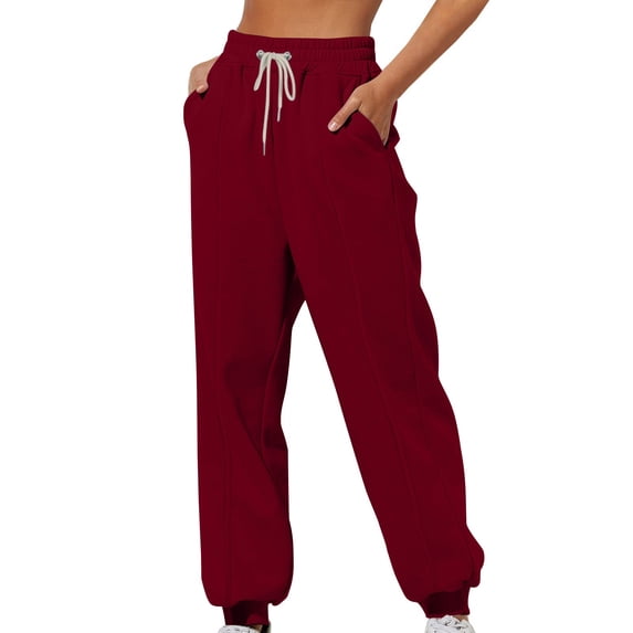 CLOISE Womens Jogger Sweatpants Baggy Fleece Joggers Soft Petite Tall Elastic Bottom Pants Wine Running Elastic Waist Drawstring Solid Sweatpants with Pockets Trendy 2024 Basic Long Pants XL