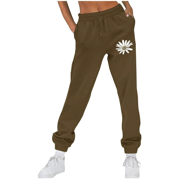 CLOISE Womens Jogger Sweatpants Baggy Fleece Joggers Soft Pull on Low Rise Elastic Bottom Pants Brown Active Elastic Waist Drawstring Print Sweatpants with Pockets Fashion 2024 Everyday Long Trousers