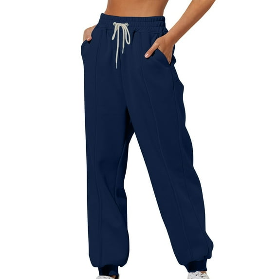 CLOISE Womens Jogger Sweatpants Baggy Fleece Lined Joggers Comfort Pull on High Waisted Elastic Bottom Pants Navy Active Elastic Waist Drawstring Solid Sweatpants with Pockets Basic Pants