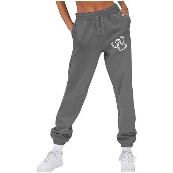 CLOISE Womens Jogger Sweatpants Baggy Fleece Lined Joggers Comfy Petite Low Rise Elastic Bottom Trousers Dark Gray Workout Elastic Waist Drawstring Heart Sweatpants with Pockets Fall Trousers