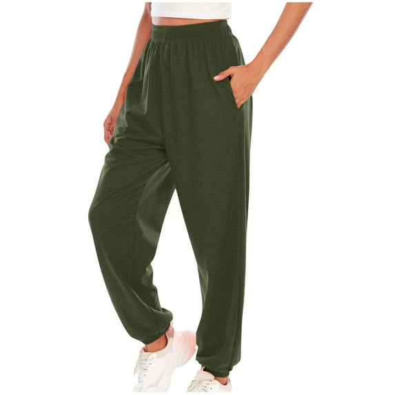 CLOISE Womens Jogger Sweatpants Baggy Joggers Comfy Pull on High Waisted Elastic Bottom Pants Army Green Active Elastic Waist Solid Sweatpants Fashion Winter Long Trousers XL