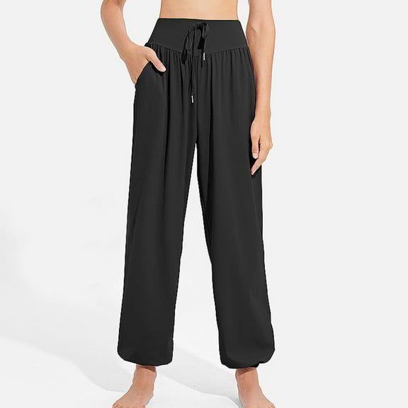 CLOISE Womens Jogger Sweatpants Baggy Yoga Joggers Soft Petite Tall Elastic Bottom Trousers Black Sports Elastic Waist Drawstring Solid Sweatpants with Pockets Fashion Fall Long Trousers XL