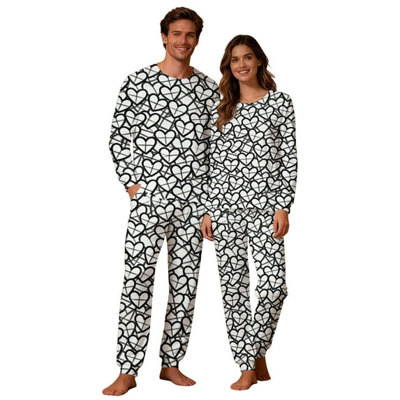 CLOISE Womens Long Sleeve Pajama Sets Long Pants Valentines Pjs Sets Pockets Tops Heart Lounge Set 2 Piece Sleepwear White