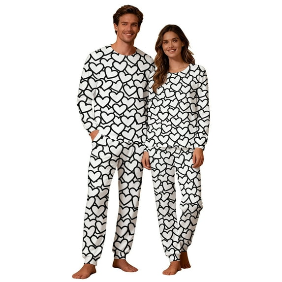 CLOISE Womens Long Sleeve Pajama Sets Valentines Pjs Sets Pockets Tops and Pant Heart Lounge Set 2 Piece Loungewear White