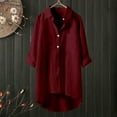 thumbnail image 1 of CLOISE Womens Long Sleeve T Shirts Plus Size Tops with Pockets Collared Casual Pullover Solid Color Blouses Wine XL, 1 of 4