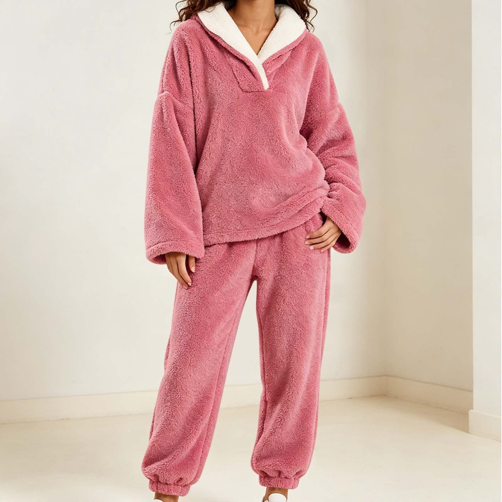 CLOISE Womens Lounge Sets 2 Piece Outfits Long Sleeve Pjs Solid Color ...