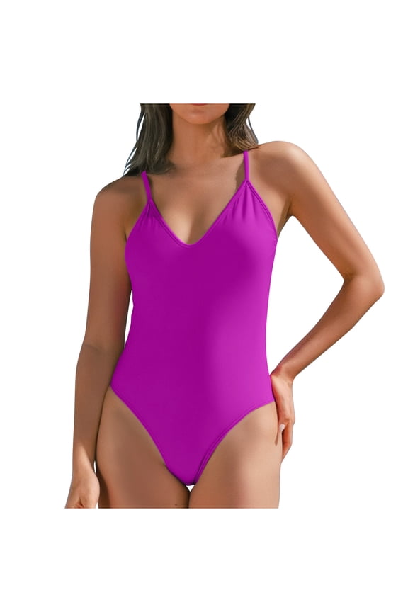 Womens One Piece Swimsuits Plus Size Full Coverage Halter Neck Bathing Suit Solid Swimwear Vacation Beachwear