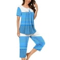 thumbnail image 1 of CLOISE Womens Pajama Sets 2-Piece Comfy Short Sleeve Sleepwear Shirts and Comfort Capri Pants Night Clothes Set Comfortable Button Color Block Striped Printed Funny Night Clothes, 1 of 5