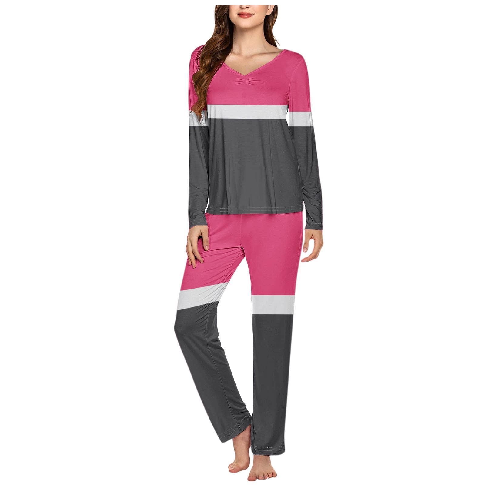 CLOISE Womens Pajama Sets 2-Piece Plus Size Comfy Long Sleeve Sleepwear ...