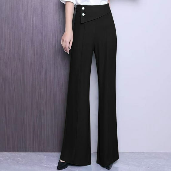 CLOISE Womens Pants High Waisted Wide Leg Pants Casual Dress Pants Soft Elastic Waist Palazzo Pants Pull On Wide Leg Pants Solid Fashion Loose Suit Pants Black