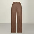 thumbnail image 1 of CLOISE Womens Pants With Pockets Mid Rise Dress Pants Soft Straight Leg Suit Pants Button Pull On Trousers Solid Loose Pants Fashion Brown, 1 of 6