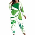 thumbnail image 1 of CLOISE Womens Pjs Sets Plus Sizes St Patricks Day Pajamas Long Sleeve Tops and Pant Green Leaves Lounge Set 2 Piece Loungewear Green, 1 of 6