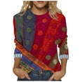 thumbnail image 1 of CLOISE Womens Plus Size Blouses 3/4 Sleeve T Shirts Loose Print V Neck Pullover Trendy Fall Tops Red 3XL, 1 of 6