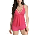 thumbnail image 1 of CLOISE Womens Plus Size Swimsuits Tankini Two Piece with Boy Shorts Full Coverage Bathing Suit Crossed Solid Swimwear Ruffle Backless Beachwear, 1 of 8