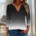 thumbnail image 1 of CLOISE Womens Pullover Tops 3/4 Sleeve Plus Size Shirts V Neck Casual Tshirt Gradient Loose Summer Blouses Black M, 1 of 6