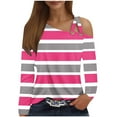 thumbnail image 1 of CLOISE Womens Shirts Fall Trendy Striped Tees V-Neck Long Sleeve Cold Shoulder Tops Soft Colorblock Hollow Asymmetrical Shirts Elegant Outfits Pink XL, 1 of 4