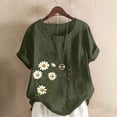thumbnail image 1 of CLOISE Womens Short Sleeve Shirts Plus Size Tops Button Round Neck Casual Pullover Graphic Summer Blouses Army Green, 1 of 4