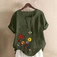 thumbnail image 1 of CLOISE Womens Short Sleeve T Shirts Plus Size Tops Button Round Neck Casual Pullover Graphic Summer Blouses Army Green, 1 of 5