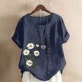 thumbnail image 1 of CLOISE Womens Short Sleeve T Shirts Plus Size Tops Button Round Neck Casual Pullover Graphic Summer Blouses Navy, 1 of 4