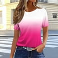 thumbnail image 1 of CLOISE Womens Short Sleeve T Shirts Plus Size Tops Round Neck Casual Pullover Gradient Summer Blouses Hot Pink, 1 of 4