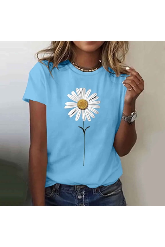 Womens Short Sleeve Tee Shirts Plus Size Tops Crewneck Casual Pullover Graphic Summer Blouses Blue S
