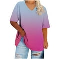 thumbnail image 1 of CLOISE Womens Short Sleeve Tops Casual Plus Size Shirts V Neck Pullover Gradient Summer Blouses Sky Blue XL, 1 of 5