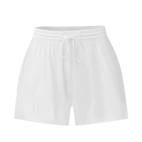 CLOISE Womens Shorts Plus Size White 3XL Summer Fashion Casual Loose Athletic Shorts Sexy Solid Elastic Waisted Rope Tie Comfy Running Bermuda Shorts