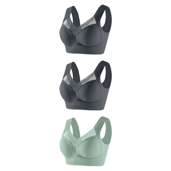 CLOISE Womens Sports Bras 3 Pack Padded High Impact Wireless Sports Bras Comfort Medium Support Seamless Yoga Bras Underarm Smoothing Push up Bras Full Coverage Everyday Bras Green L