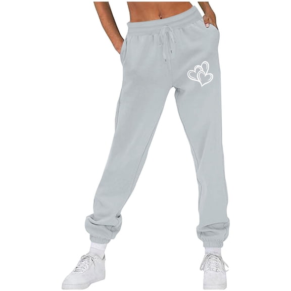 CLOISE Womens Sweatpants Baggy Fleece Jogger Pants Comfy Pull on Low Rise Elastic Bottom Pants Gray Gym Elastic Waist Drawstring Heart Sweatpants with Pockets Fashion Basic Long Sweatpants XL