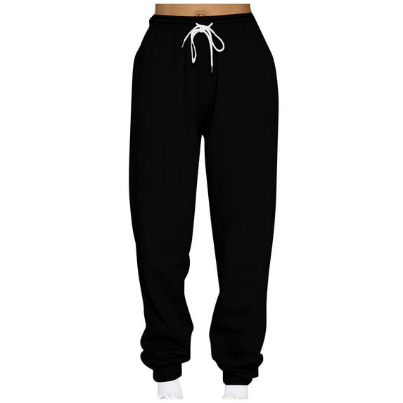 CLOISE Womens Sweatpants Baggy Fleece Jogger Pants Soft Pull on Tall Elastic Bottom Trousers Black Oversized Elastic Waist Drawstring Solid Sweatpants Trendy Fall Long Trousers S