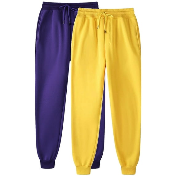 CLOISE Womens Sweatpants Joggers 2 Pack Baggy Jogger Sweatpants Soft Petite Low Rise Elastic Bottom Trousers Yellow Sports Elastic Waist Drawstring Solid Sweatpants with Pockets Classic Pants